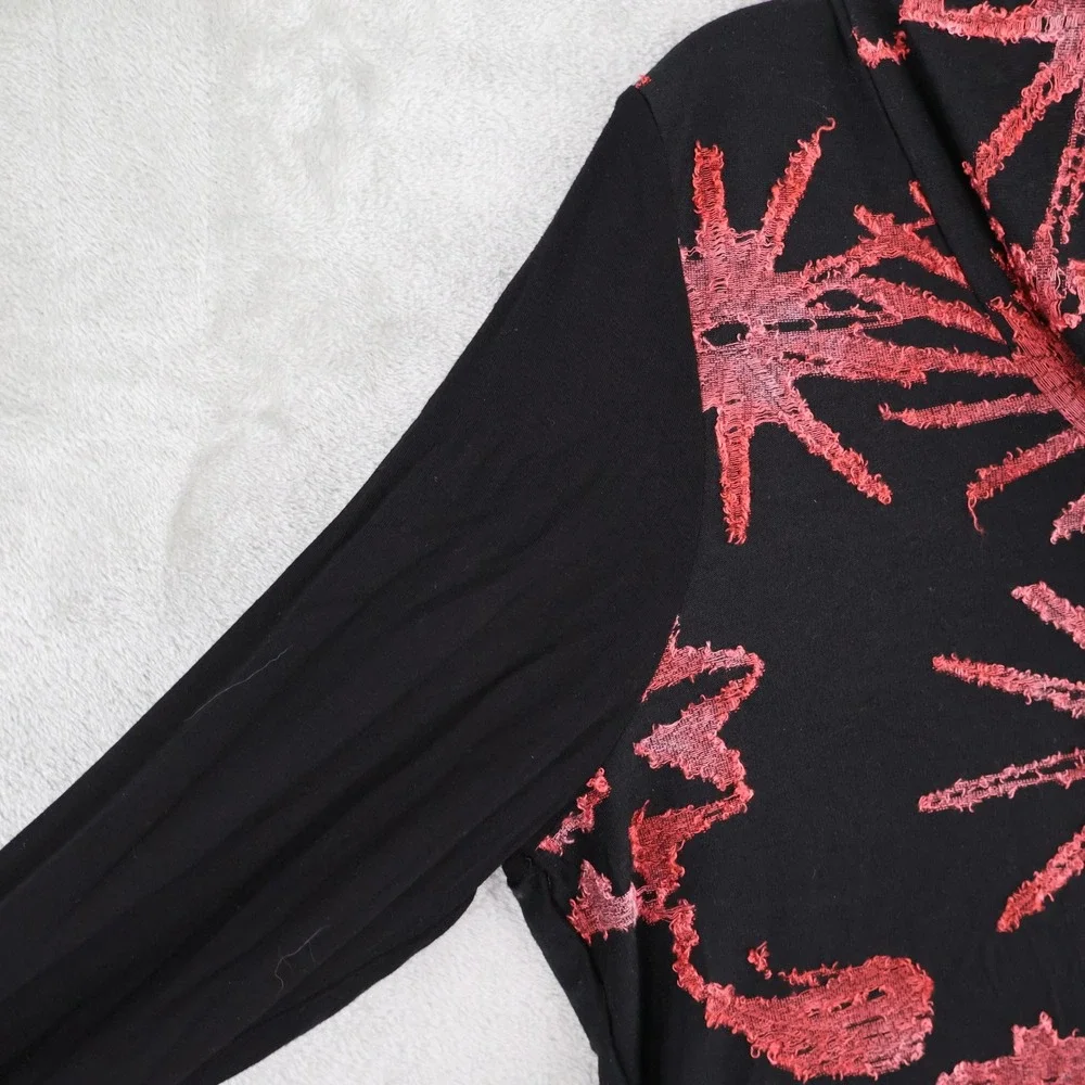 Paris Hues Embroidered Floral Tunic Top Women XL Black Boho Bohemian Art to Wear